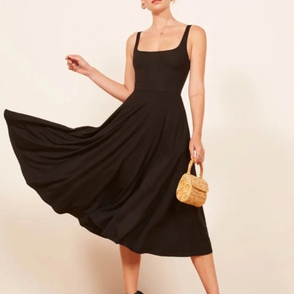 Reformation Scoop Neck Midi Length Dress Black